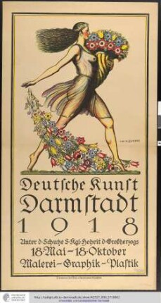 Deutsche Kunst. Darmstadt 1918. Unter d. Schutze S. Kgl. Hoheit d. Großherzogs 18. Mai - 18. Oktober. Malerei - Graphik - Plastik. [Künstler:] F[riedrich] W[ilhelm] Kleukens. Darmstadt: Hohmann, 1918