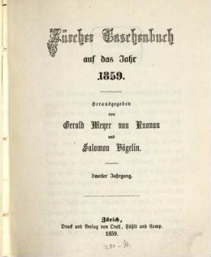 Zürcher Taschenbuch .... 1859 = Jg. 2