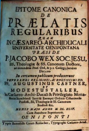 Epitome Canonica De Praelatis Regularibus