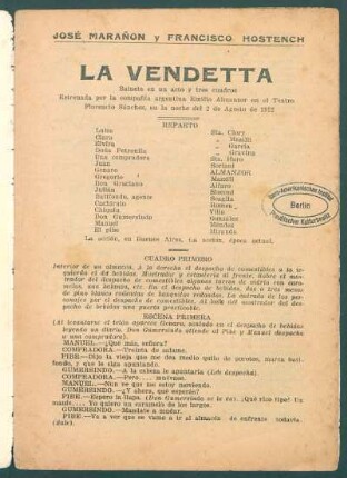1922017600: La vendetta : sainete en un acto y tres cuadros