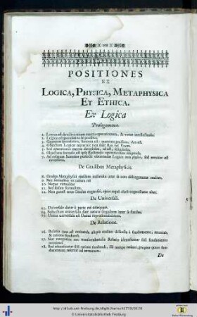 Positiones ex Logica Physica, Metaphysica et Ethica.