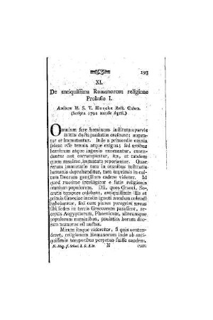 De antiquiffima Romanorum religione Prolusio I.