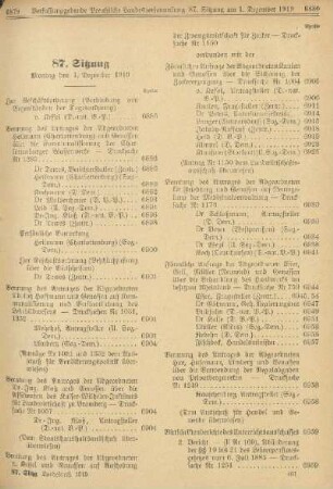 87. Sitzung. Montag den 1. Dezember 1919