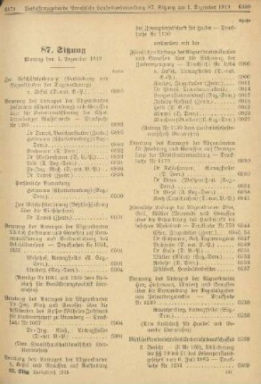 87. Sitzung. Montag den 1. Dezember 1919
