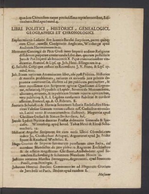 Libri Politici, Historici, Genealogici, Geographici Et Chronologici.