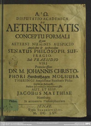 Disputatio acad. De aeternitatis conceptu formali