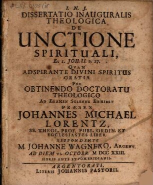 Diss. inaug. theol. de unctione spirituali