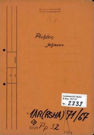 Personenheft Johann Pichler (*17.12.1904), Kriminalsekretär