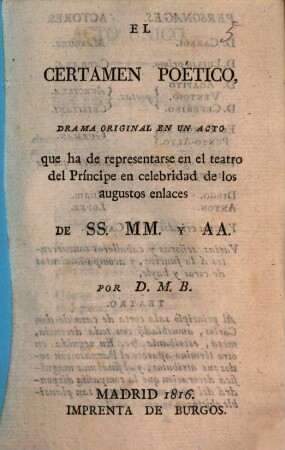 El Certamen Poético : Drama original en un acto