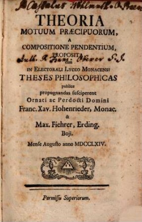 Theoria motuum praecipuorum, a compositione pendentium