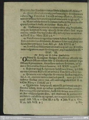 Disp. III. De Religione & Libris Symbolicis