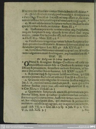 Disp. III. De Religione & Libris Symbolicis
