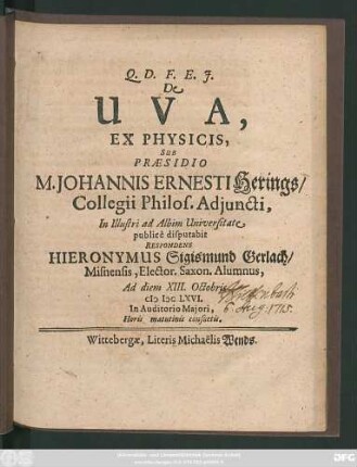 De Uva, Ex Physicis