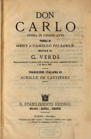 Don Carlo : opera in cinque atti