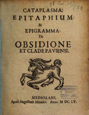 Cataplasma Epitaphium et Epigramma, De Obsidione et Clade Paviensi