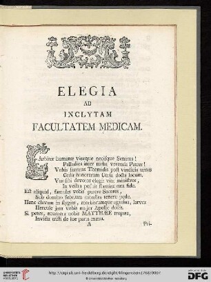 Elegia ad inclytam Facultatem Medicam
