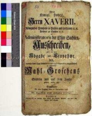Mandat von Franz Xaver Prinz von Sachsen betreffend das Eintreiben des Mahlgroschens