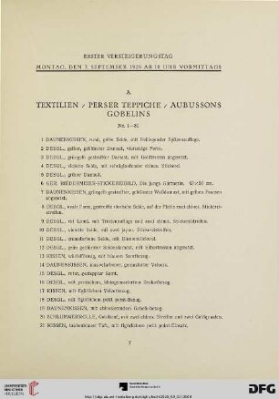 Textilien, Perser Teppiche, Aubussons, Gobelins (Nr.1-81)