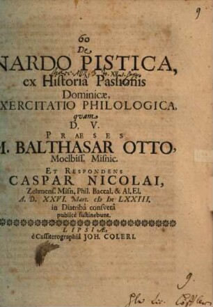 De nardo pistica, ex historia passionis dominicae exercitatio philologia
