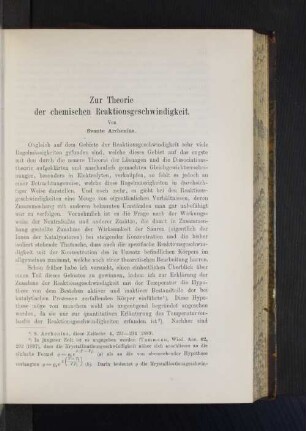 Zur Theorie der chemischen Reaktionsgeschwindigkeit.
