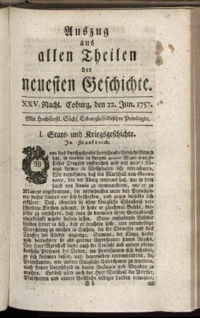 XXV. Nachl. Coburg, den 22. Jun. 1757.