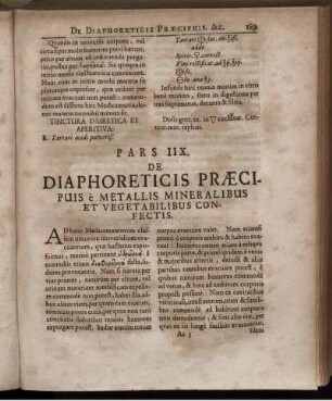 Pars IIX. De Diaphoreticis Praecipuis è Metallis Mineralibus Et Vegetabilibus Confectis.