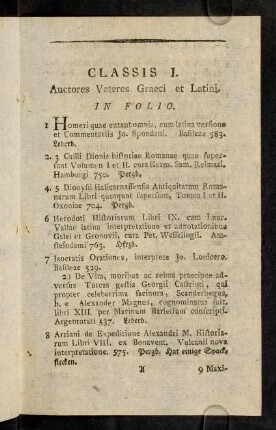 1-34, Classis I. Auctores Veteres Graeci et Latini.