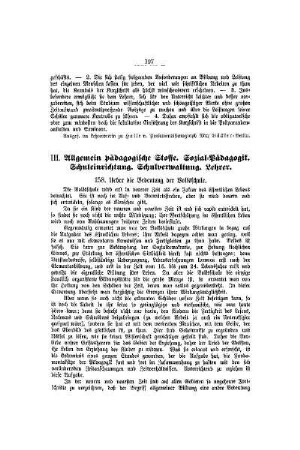 III. Allgemein pädagogische Stoffe, Sozial-Pädagogik, Schuleinrichtung, Schulverwaltung, Lehrer