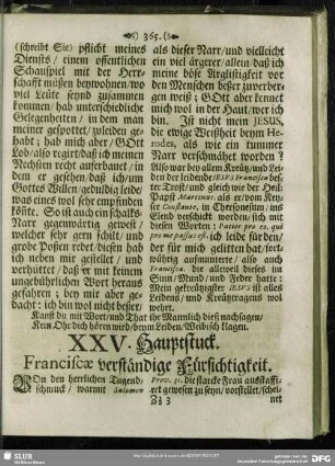 XXV. Hauptstuck. Franciscae verstaendige Fuersichtigkeit