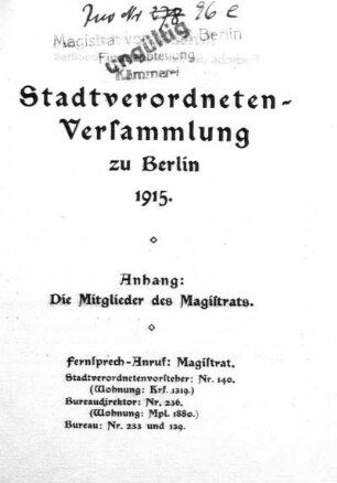 1915: Stadtverordnetenversammlung der Stadt Berlin