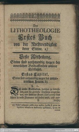 Der Lithotheologie Erstes Buch von der Nothwendigkeit derer Steine