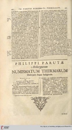 Philippi Parutae Archetyporum numismatum Thermarum […]