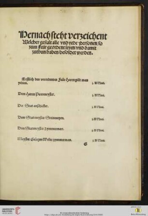Hernach steht verzeichent welcher gestalt vnd yede personen / so zum Feür geordent seyen [...]