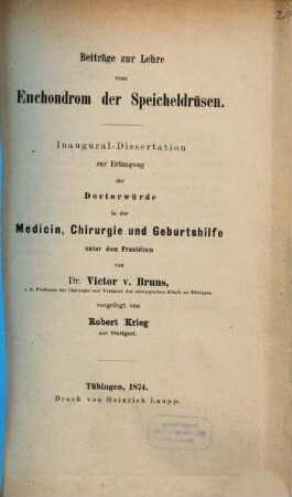 Beiträge zur Lehre vom Enchondrom der Speicheldrüsen : Inaug. Diss.