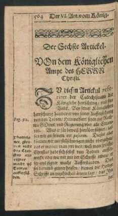 Der Sechste Artickel. Von dem königlichen Ampt des Herrn Christi.