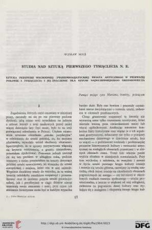 1: Studia nad sztuką pierwszego tysiąclecia n. e. : Sztuka peryferii wschodniej (przednioazjatyckiej) świata antycznego w pierwszej połowie I tysiąclecia i jej znaczenie dla sztuki najwcześniejszego średniowiecza