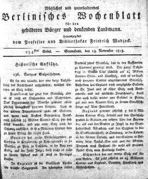 254stes Stueck, Sonnabend, den 13 November 1813