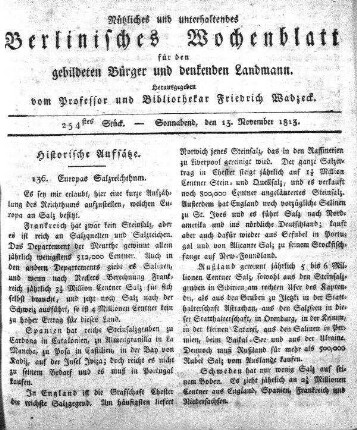 254stes Stueck, Sonnabend, den 13 November 1813