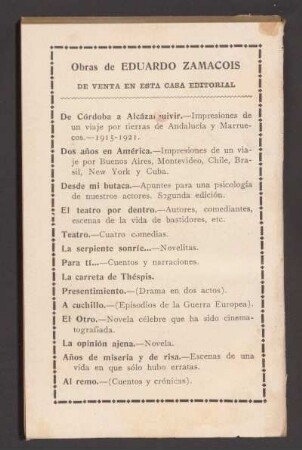 Obras de Eduardo Zamacois de venta en esta casa editorial