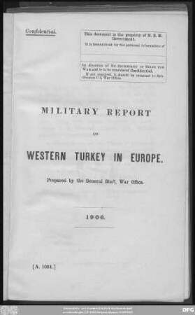 Military report on Western Turkey in Europe