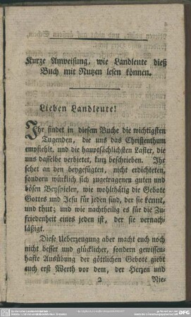 Kurze Anweisung, wie Landleute dieß Buch mit Nutzen lesen können
