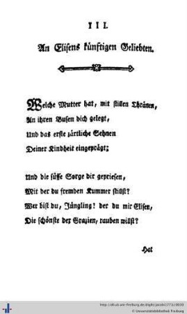 III. An Elisens künftigen Geliebten