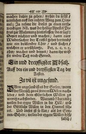 Ein und dreyssigster Absatz. Auff den ein und dreyssigsten Tag der Fasten. - Fünff und dreyssigster Absatz. Für den fünff und dreyssigsten Tag der Fasten.