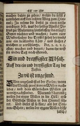 Ein und dreyssigster Absatz. Auff den ein und dreyssigsten Tag der Fasten. - Fünff und dreyssigster Absatz. Für den fünff und dreyssigsten Tag der Fasten.