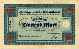 Geldschein / Notgeld, 1000 Mark, 1.11.1922