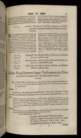 Index Registrorum Super Testamentaria Executione Dominorum Canonicorum Sancti Andreӕ.