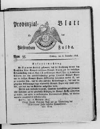 Num. 35., Ausgabe vom 5. Dezember 1815