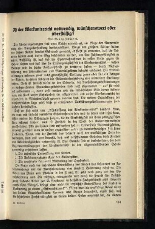 Ist der Werkunterricht notwendig, wünschenswert oder überflüssig?
