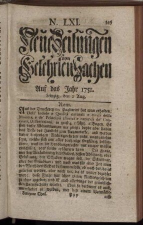 N. LXI. Leipzig, den 2 Aug. - N. LXIX. Leipzig, den 30 Aug.