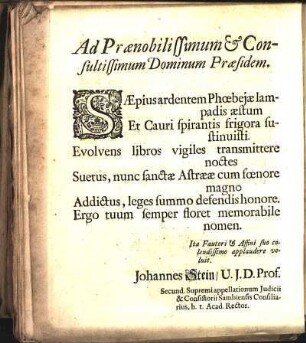 Ad Prænobilissimum & Consultissimum Dominum Præsidem.